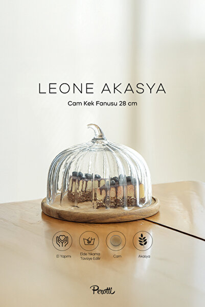 Perotti Leone Pumpkin Acacia Base Glass Cake Pan 28 cm Giant Size