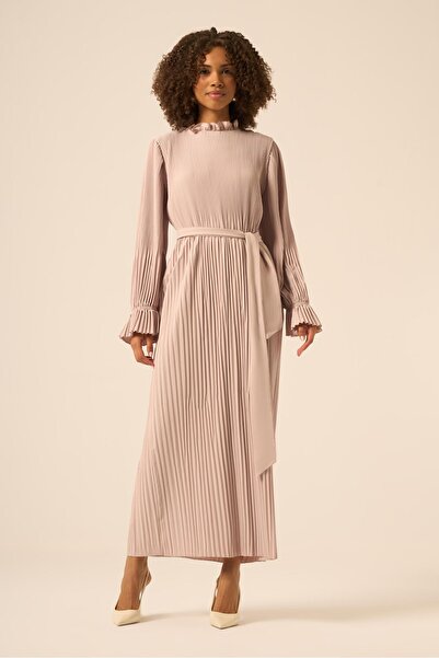 FTZ WOMEN Kadın Plise Şifon Elbise Beige 31019