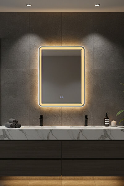 MARSOLOGY Antifog 3 Led Işıklı Lüks Banyo Aynası Beyaz Çerçeveli 60x80 CM
