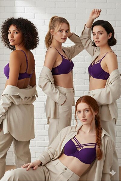 Liza Women's Purple Cross Strap Bra Without Padding