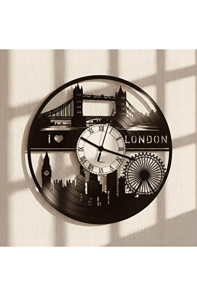 Handmade London Şehir Silüeti Plak Duvar Saati