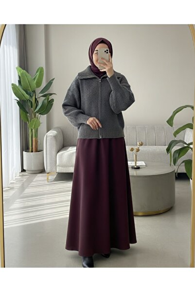 Modamorfo Half-Throated Zippered Knitwear Cardigan - Smoked