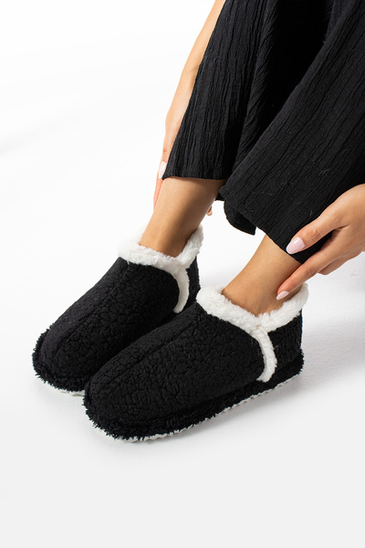 Moda Devrin Home Boots Slippers - Black Terry Fabric Home Shoes (Product Enhancer)