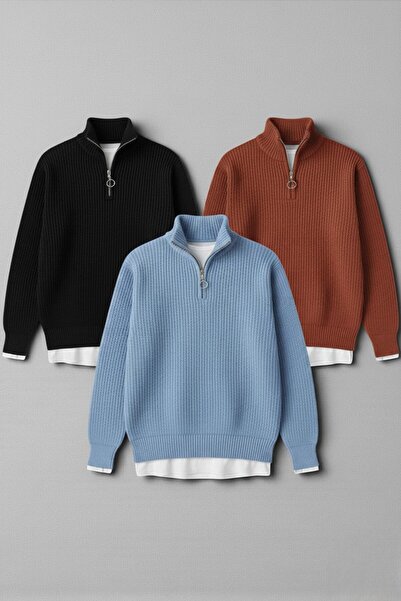 Gameyal سترة تريكو رجالية مكونة من 3 قطع بسحاب نصفي