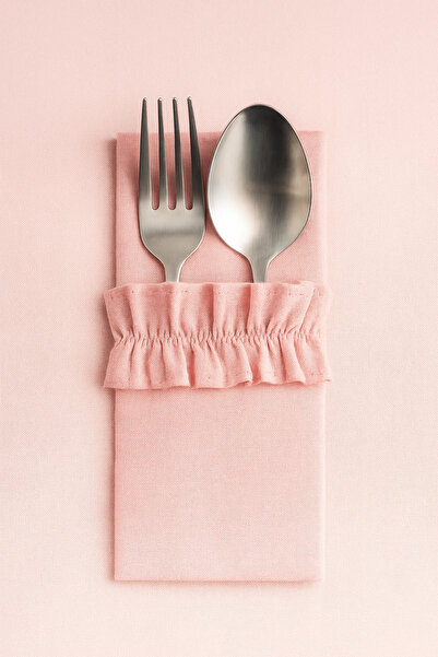 Mirilliahome 6-Piece Pink Ruffled Raw Linen Spoon Holder / Napkin Holder – Cutlery Cover