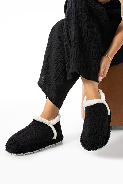 Moda Devrin Home Boots Slippers - Black Terry Fabric Home Shoes (Product Enhancer)