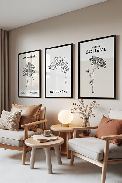 Zestia Set de 3 tablouri înrămate negre, ilustrații cu palmieri și orhidee – ...