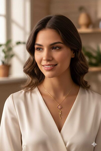 Papatya Silver 925 Ayar Gümüş Gold Kaplama Özel Tasarım Kalp Doğum Taşlı Mineli. Ekim Ayı Çiçeği,Ekim Ayı Isim Koly