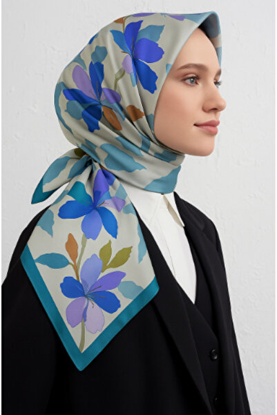 Belli Eșarfă Tivil din mătase pură 4100 - 52 model cu flori albastre
