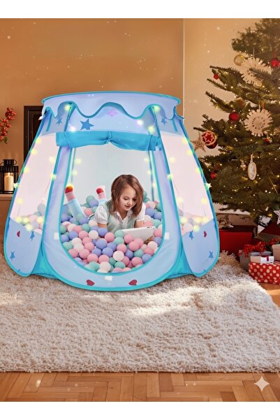 ZUMRANKA Çocuk Oyun Çadırı Mavi Led Işıklı, Işıklar Dahil Toplar Hariçtir.