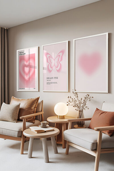 Zestia Set de 3 tablouri cu ramă albă, design cu inimă și fluture, set pentru...