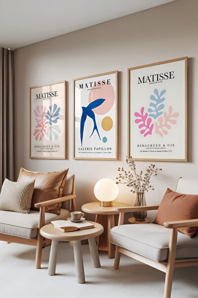 Zestia Σετ 3 πίνακων με ξύλινο πλαίσιο, αφηρημένες χρωματιστές φιγούρες σε στ...