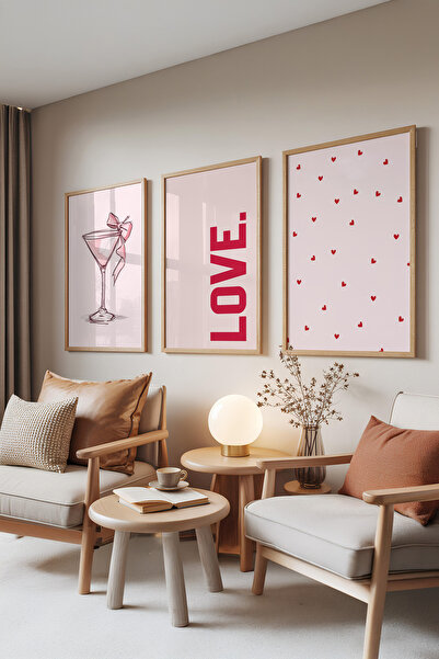 Zestia Set de 3 tablouri cu rame din lemn, Love Cocktail – Romantic Minimal, ...