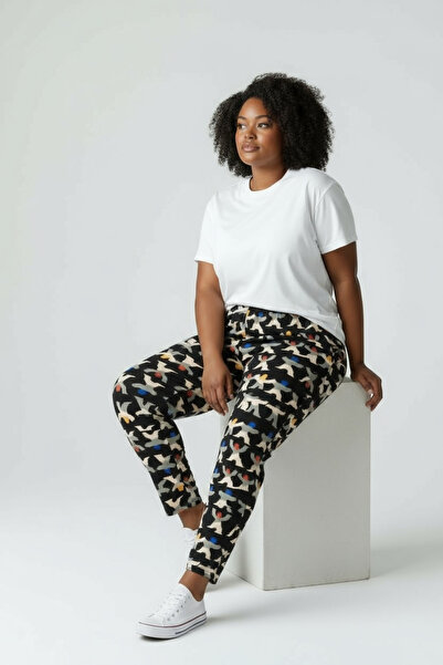 BİLGENS BUTİK Women's Plus Size Winter Relaxed Fit Fleece Single Bottom