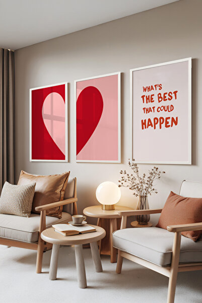 Zestia Set de 3 tablouri cu ramă albă, cu inimă și text cu dragoste – Tonuri ...