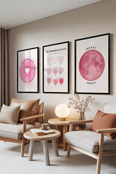 Zestia Set de 3 tablouri cu ramă neagră, Evoluția Iubirii și Luna – Tonuri de...