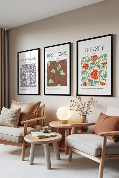 Zestia Set de 3 tablouri cu ramă neagră, modele florale vintage, set pentru l...