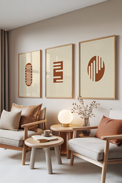 Zestia Set de 3 tablouri cu rame din lemn, tonuri pământii – Texturi minime, ...