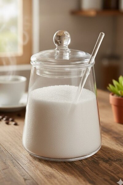 Qerhome Borosilikat Cam Kaşıklı Cam Kapaklı Tuzluk & Şekerlik