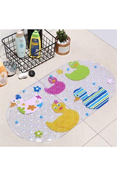 OEM Covoraș de baie pentru copii cu suprafață antiderapantă, multicolor, 69x39 cm, rezistent la PVC, model rață