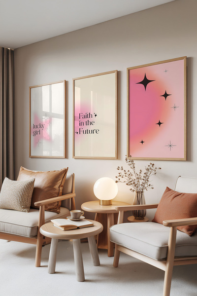 Zestia Ahşap Çerçeveli 3’lü Tablo Seti, Lucky Girl – İnanç & Işık Serisi, Yat...