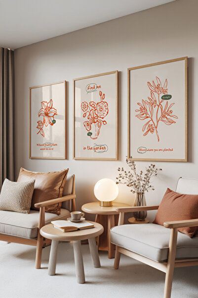 Zestia Set de 3 tablouri cu rame din lemn, Citate despre grădină – Flori dese...