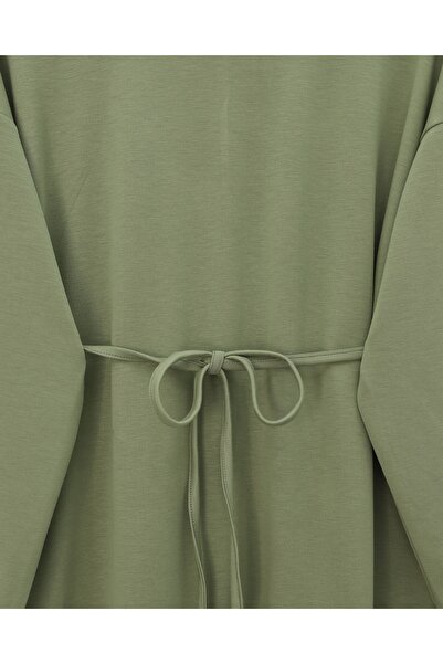 Modamorfo Round Neck Belted Long Combed Cotton Dress -Çağla Y.