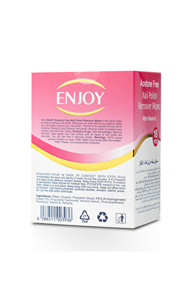 Enjoy Nail Polish Remover Wipes – 18 PCS – Acetone-Free with Vitamin E for Gentle Nail Ca