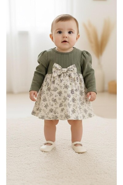 genybaby Baby Girl Knitwear Top and Floral Patterned Skirt Dress - Long Sleeve Stylish Model