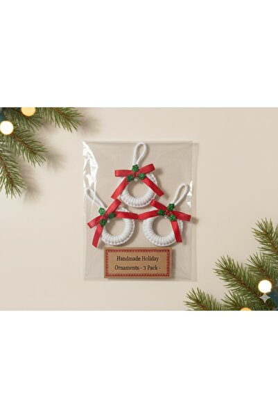 Emsay Store Mini Christmas Macrame Set of 3 Christmas Tree Ornaments with Red Ribbon