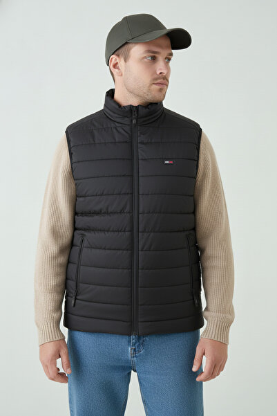 D1fference Erkek Siyah Su ve Rüzgar Geçirmez Jel Elyaflı Kapitone Cepli Yelek - Şişme Yelek