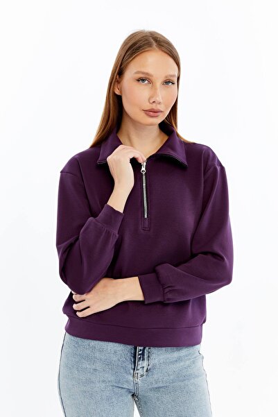 Maison La Femme Hanorac pentru femei cu fermoar și guler înalt