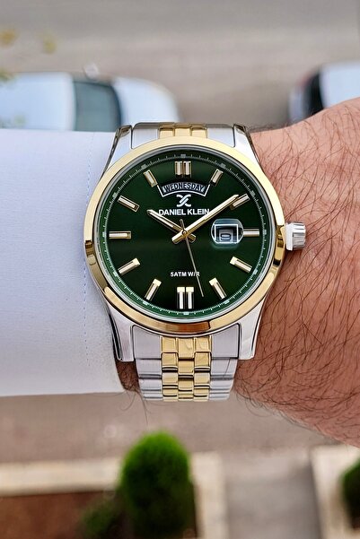 Daniel Klein Kadranı Yeşil Kordonu Altın Metalik Renk 2 Yıl Garantili 43 mm E...