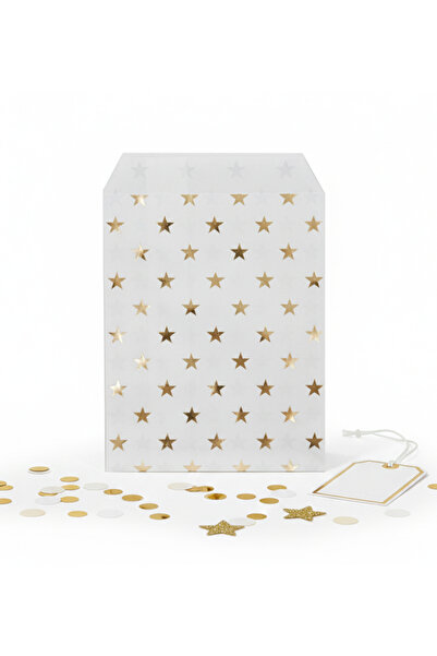 repro design Altın Yıldızlı Mini Kese Kâğıdı 10’lu | 13x18 cm Hediye Paketi Kâğıt Poşet