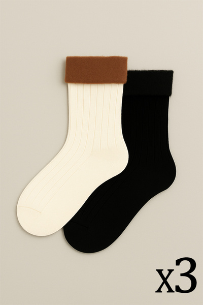 MEM SOCKS 6-пакет безшевни дамски чорапи от памук с подплата от флис и десен „Дерби“