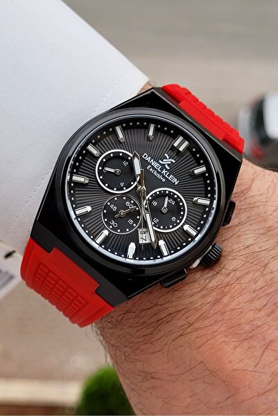 Daniel Klein Kasası Siyah Kordonu Kırmızı Renk 44 Mm Göstergeleri Aktif Erkek Kol Saati