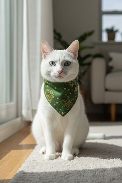 BiBa Pet طوق قطة بتصميم السنة الجديدة مع وشاح أخضر قابل للإزالة