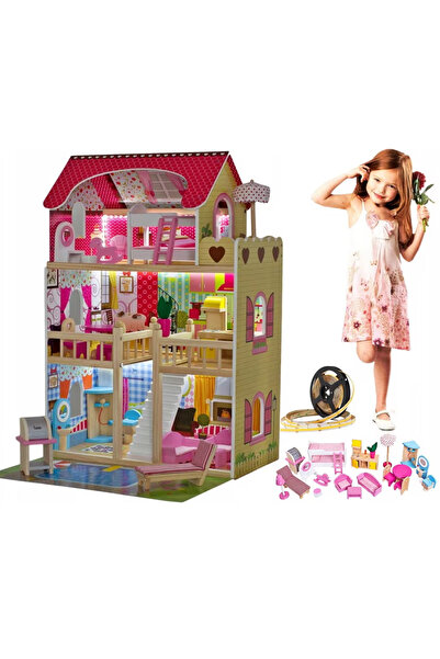 İSP Ξύλινο Κουκλόσπιτο, 90 εκ., "LikeSmart Doll House Pool" με 3 επίπεδα, 5 δ...