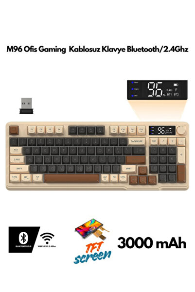 ATAsoft ELEKTRONİK Since 2021 Freewolf M96 Bluetooth/2.4g Kablosuz Klavye Işıklı Usb Type-c Kablolu Şarj Gösterge Panelli Klavye