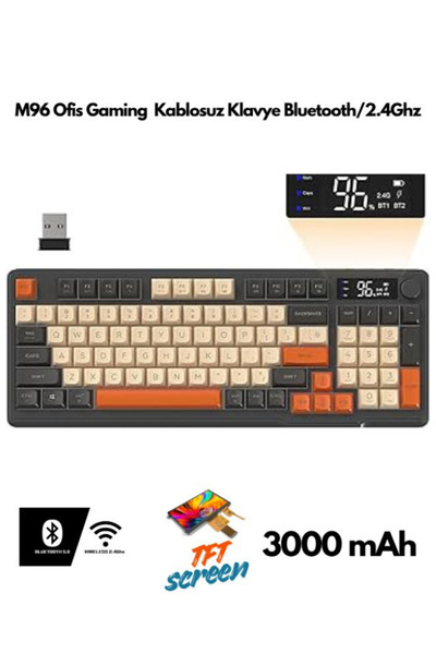 ATAsoft ELEKTRONİK Since 2021 Freewolf M96 Klavye Bluetooth/2.4g Kablosuz Klavye Işıklı Usb Type-c Kablolu Şarj Gösterge Panelli