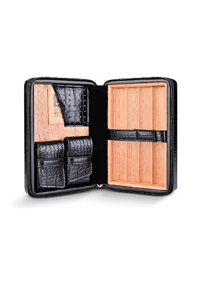 AVYRA Set Trabuc Premium, Cutie Lemn Cedru, Interior Piele Naturala Vaca, Spa...