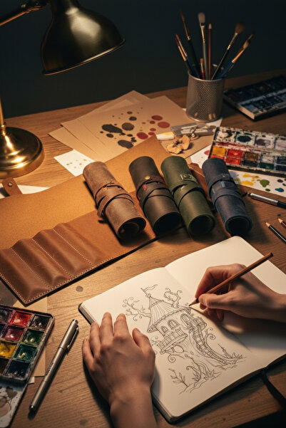 Colermi Handmade 100% Genuine Leather Roll Pen Holder – Pen Pouch Organizer