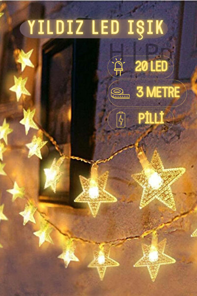 SARFEX STORE Yıldız Led 3,5 Metre 20 Led Pilli Gün Işığı Dekoratif Aydınlatma