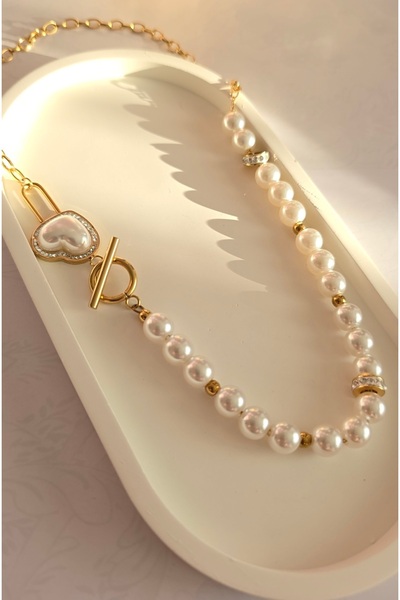 MİLUNXTE قلادة من اللؤلؤ - قلادة على شكل قلب - قلادة من الفولاذ على شكل قلب -...