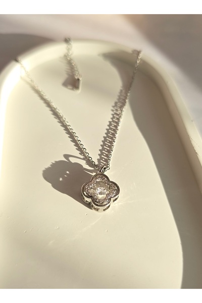 MİLUNXTE Gümüş Renk Dört Yapraklı Yonca Kolye-316L Çelik- Tek Taşlı Çelik Yon...