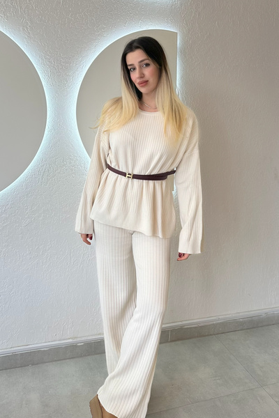 ECOTİQUE Σετ Παντελόνι και Πουλόβερ Εκρού Πλεκτό