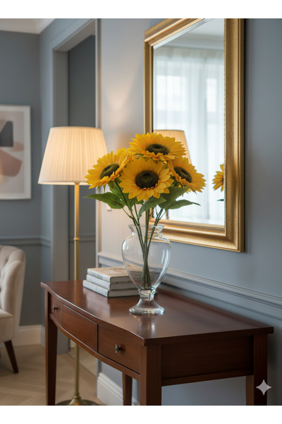 yapay çiçek evi 5 dallı yapay jumbo boy günebakan ayçiçeği ev dekor saksı vazo