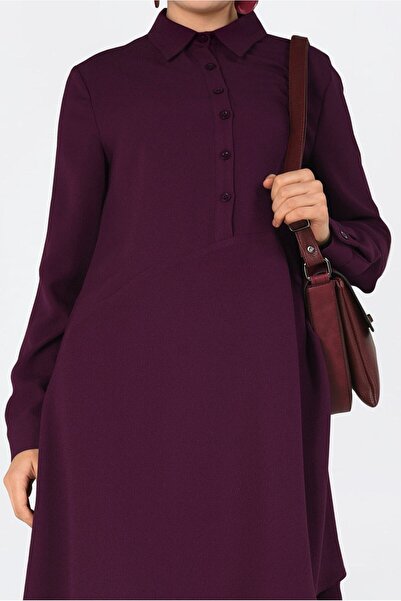 Alvina 4706 Model Asymmetrical Cut and Pleat Detailed Tunic