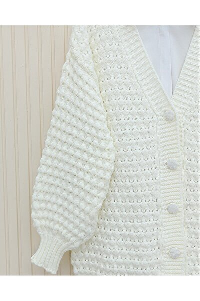 Modamorfo Embossed knitted arabo buttoned knit cardigan - ecru