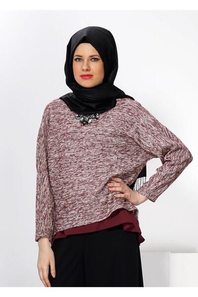 TRENDTESETTÜR Women's Bordo Asymmetric Cut Off 2-Piece Bluz 4544